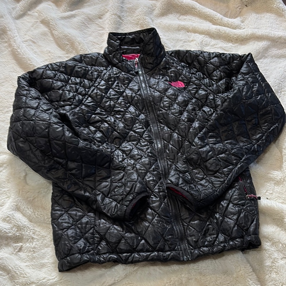 The North Face Black Quilted Jacket with Pink Logo